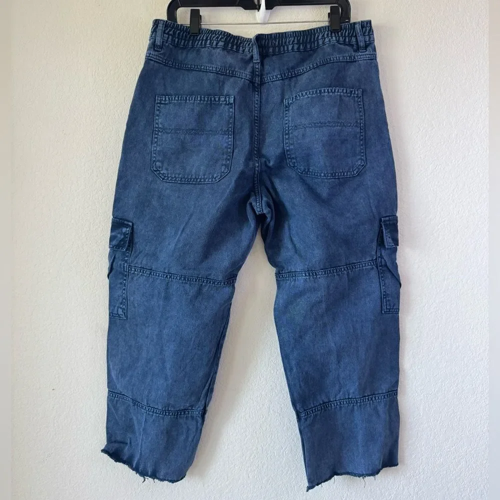 We The Free People Platon Utility Cargo‎ Jeans Sz L Blue Denim Military Utility